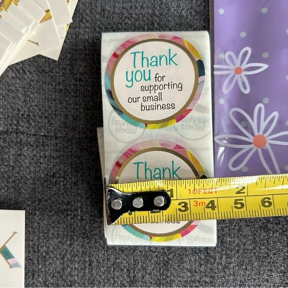 25 THANK YOU Business Cards + 25 Stickers, Starter Set, Colorful, Gold Foil